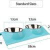 miaosun Double Stainless Steel Dog Cat Bowls with Non-skid&Non-spill Design, for Pet Food and Water Feeder (Blue)