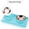 miaosun Double Stainless Steel Dog Cat Bowls with Non-skid&Non-spill Design, for Pet Food and Water Feeder (Blue)