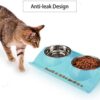 miaosun Double Stainless Steel Dog Cat Bowls with Non-skid&Non-spill Design, for Pet Food and Water Feeder (Blue)