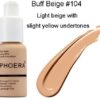 PHOERA 30ml Foundation Liquid Full Coverage 24HR Matte Oil Control Concealer (Nude & Buff Beige) with 6ml Makeup Face Primer & Kabuki Foundation Brush Flat Top