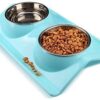 miaosun Double Stainless Steel Dog Cat Bowls with Non-skid&Non-spill Design, for Pet Food and Water Feeder (Blue)