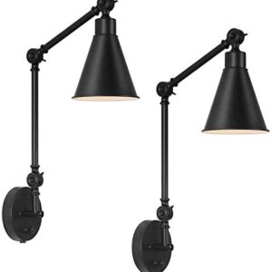 Wall Lights Sconce Swing Arm Retro Industrial Wall Light Fixtures Lamp Shade Set of 2, Dimmable Lamp Metal E27 for Home Decor Loft Coffee Bar - Black (Bulb Not Included)