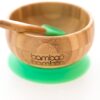 Baby Suction Bowl and Matching Spoon Set, Suction Stay Put Feeding Bowl, Natural Bamboo (Green)