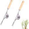 Sunwuun Manual Weeder Tool, 2 Pack Stainless Manual Weed Puller Remover with Wooden Handle, Hand Weeding Tools Hand Weeder Tool for Garden Lawn