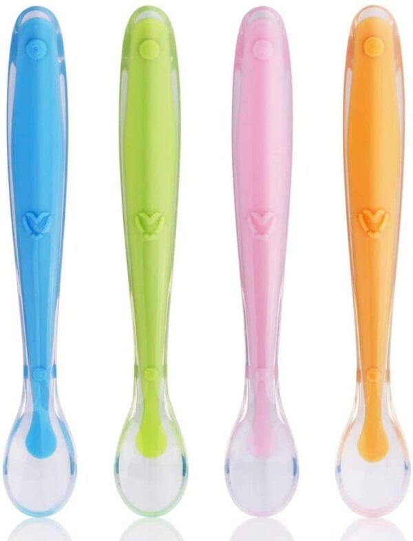 Baby Spoons Silicone Spoon for Baby weaning - BPA Free Baby Feeding and weaning Spoons for with Baby Spoon Set, Baby Food Pouches, Cutlery for Babies, Toddler and Kids. BPA Free 4 Pack