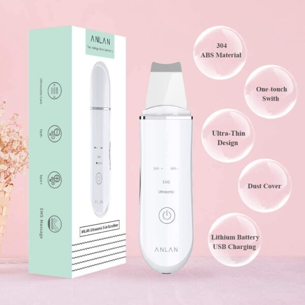Facial Skin Scrubber,ANLAN 4In1 Electric Ultrasonic EMS Ion Face Spatula Blackhead Removal Pores Cleaner Wrinkle Remover Comedone Extractor Skin Care Massager USB Rechargeable Beauty Tool