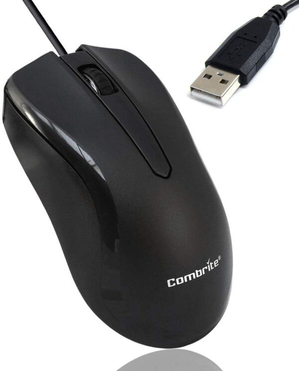 COMBRITE M40 USB Wired Optical Mouse With Comfort Rubber Scroll Wheel & Red LED For PC And Laptops, Windows, Mac OS, Linux Plug And Play - Black