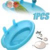 Bird Bath Tub Bowl Basin Hanging Birdbath Toy Pet Parrot Budgie Parakeet Cockatiel Cage Water Shower Food Feeder With Mirror (Blue)