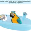 Bird Bath with Mirror Toy Parrot Bathtub Bath Box Bowl Cute Pet Bird Bathing Box Bird Shower Bathtub Accessories Bird Cage Toy Accessory Blue