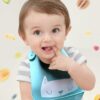 3pcs Baby Bibs Waterproof Silicone Feeding Bibs for Babies and Toddlers Unisex Super Soft High Quality and Easily Wipe Clean with Wide Food Crumb Catcher Pocket (Set of 3 Colours)