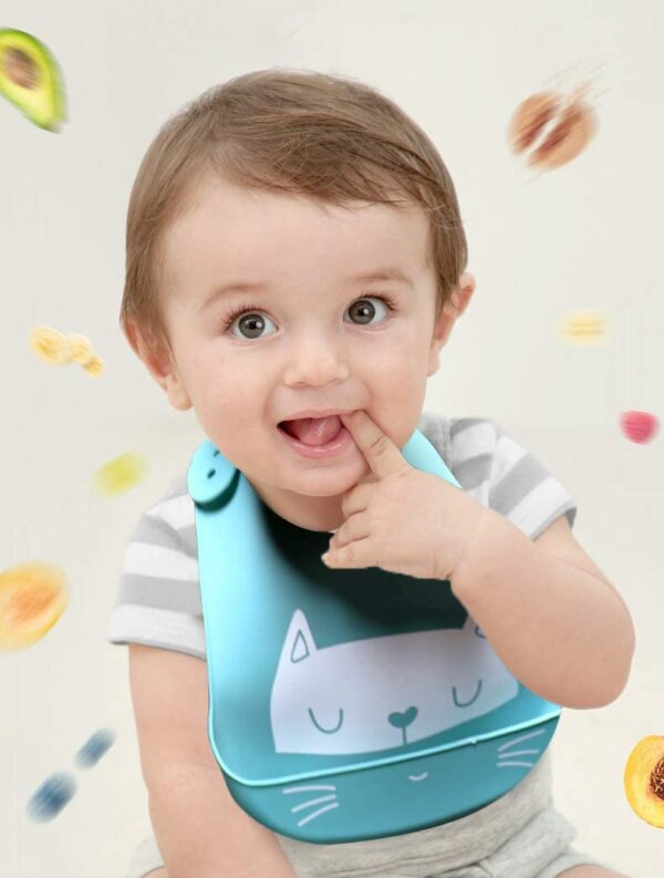 3pcs Baby Bibs Waterproof Silicone Feeding Bibs for Babies and Toddlers Unisex Super Soft High Quality and Easily Wipe Clean with Wide Food Crumb Catcher Pocket (Set of 3 Colours)