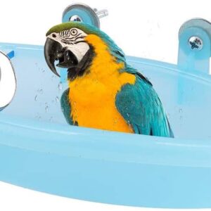 Bird Bath with Mirror Toy Parrot Bathtub Bath Box Bowl Cute Pet Bird Bathing Box Bird Shower Bathtub Accessories Bird Cage Toy Accessory Blue