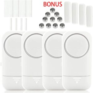 Shackcom Door Window Alarm, 4 Pack, 120DB Magnetic Burglar Alert Sensor with Bonus 10 Pack Batteries, Wireless Alarms - Loud Door Alarms for Kids Safety, DIY for Home Security, Office Protection