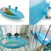 Bird Bath Tub Bowl Basin Hanging Birdbath Toy Pet Parrot Budgie Parakeet Cockatiel Cage Water Shower Food Feeder With Mirror (Blue)