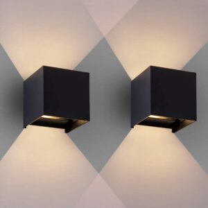 2 Pcs 12W LED Modern Wall Lights Waterproof Aluminum Wall Lamp Up Down Wall Sconce Night Light for Living Room Bedroom Hallway Illumination Decorative (Black 01)