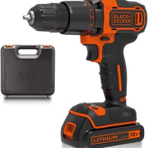 BLACK+DECKER 18 V Cordless 2-Gear Combi Drill with Kitbox and 1.5 Ah Lithium Ion Battery