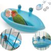 Bird Bath Tub Bowl Basin Hanging Birdbath Toy Pet Parrot Budgie Parakeet Cockatiel Cage Water Shower Food Feeder With Mirror (Blue)