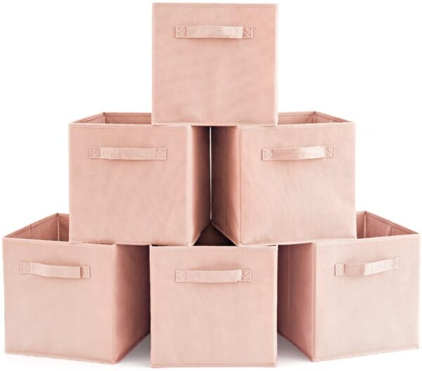 EZOWare Set of 6 Foldable Cube Storage Box, Organiser Basket Containers with Handles, for Home Office Nursery Organisation, 26.7 x 26.7 x 27.8 cm - Pale Dogwood