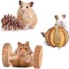 Hamster Chew Toys, Gerbil Rat Guinea Pig Chinchilla Chew Toys Accessories, Natural Wooden Dumbbells Exercise Bell Roller Teeth Care Molar Toy for Rabbits Bird Bunny