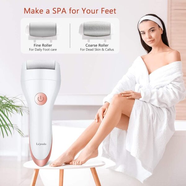 Electric Foot File, La'prado Callus and Hard Skin Remover with 2 Rollers, Rechargeable Foot Care Tool for Dry Dead and Cracked Feet