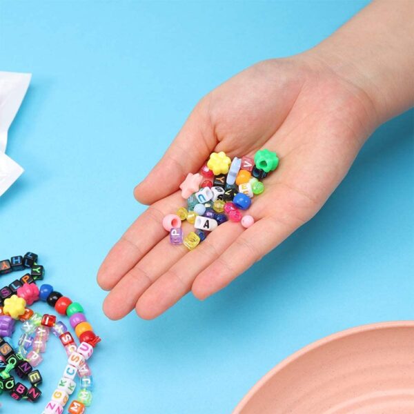 umorismo 1500 Pcs Charms & Beads Kit Multicolor Letter Alphabet ABC Beads Pony Beads Flower Star Beads with 6 Roll Colored Elastic String Cord for Jewelry Making DIY Craft Bracelet Necklace Handmade