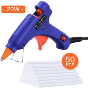 Hot Glue Gun, TOPELEK Heats Up Quickly 20W Mini Heating Hot Melt Glue Gun with Sticks(50pcs 100mm), ON-Off Switch for DIY Arts, Hobby, Craft, Home Repairs, Fabric,Wood, Glass, Card, Plastic