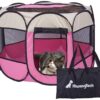 XianghuangTechnology Soft Fabric Portable Foldable Pet Dog Cat Puppy Playpen, Indoor/Outdoor use Pet Kennel Cage (Pink)