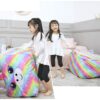 Basumee Unicorn Stuffed Animal Storage Bean Bag Chair Cover 61x61cm Large Super Soft Warm Fleece Unicorn Beanbag Cover