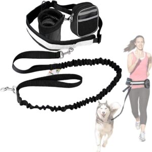 Cadrim Hands Free Dog Walking Belt Ajustable Dog Leash Waist Belt Pet Dog Leash Coupler Running and Jogging Lead Belt for Dogs with 2 Pack Bags and Reflective Strip(black)