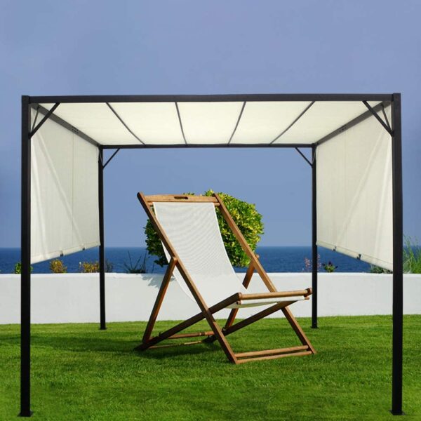 The Fellie Garden Pergola with Retractable Roof 300x300x230cm Patio Canopy for Outdoor Garden Pavilion Sun Shade, Cream