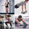 Aurorast 4 Pieces Fitness Exercise Set-Resistance Bands| Push-up Board 13 in 1| Skipping Rope Adult| AB Roller with Knee Pad, Gym Equipment for Home