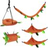 Hamster Hammock Rat Bird Parrot Hanging Warm Bed House Cage Nest Accessories Forest Pattern Cage Toy Leaf Hanging Tunnel and Swing for Sugar Glider Squirrel Hamster Playing Sleeping Pack of 5