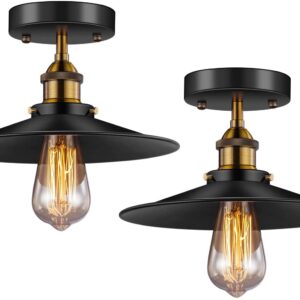 Licperron Vintage Ceiling Light, Edison Flush Mounted Retro Style E27 Industrial Ceiling Light Fixture 2 Pack