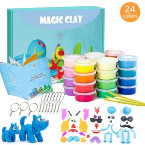 Modeling Clay Kit - 24 Colors Air Dry Ultra Light Magic Clay, Soft & Stretchable DIY Molding Clay with Tools, Animal Accessories, Easy Storage Box Best Crafts Gift for Boys & Girls Age 3-12 year old