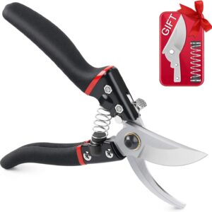 LeaderPro Pruning Shears and Secateurs, Aluminium Garden Hand Bypass Pruners, Sharp Pruning Scissors/Gardening Tool, With Spare Spring and Blade, Ergonomic Comfort, Black