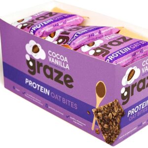 Graze Cocoa Vanilla Protein Oat Bites - Vegan Healthy Snack with Whole Oats - 30g (Pack of 15)