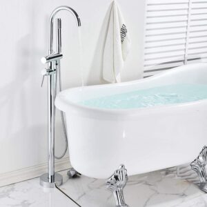 Onyzpily Chrome Freestanding Bath Taps Bathroom Bathtub Handheld Shower Mixer Tap 360 ° Spout Floor Mounted Shower taps