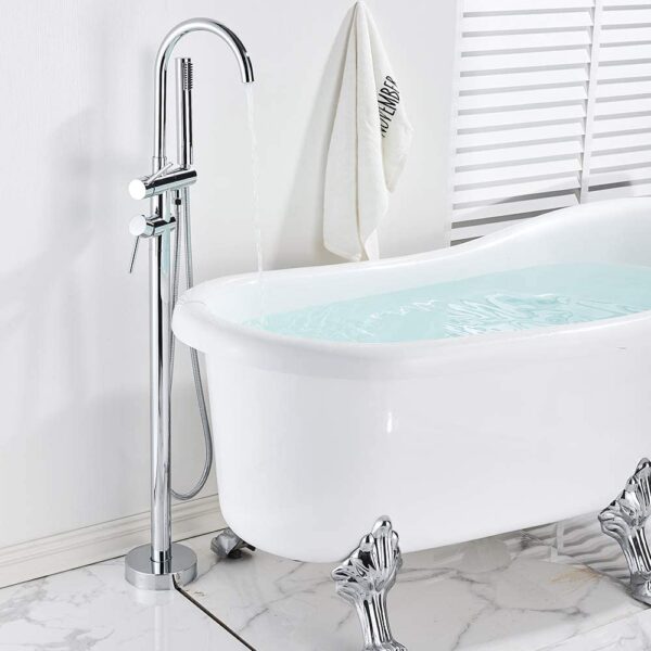 Onyzpily Chrome Freestanding Bath Taps Bathroom Bathtub Handheld Shower Mixer Tap 360 ° Spout Floor Mounted Shower taps
