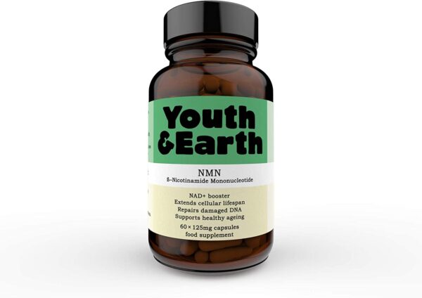 Youth & Earth NMN Nicotinamide Mononucleotide | Delayed-Release Capsules 125mg | Repairs Damaged DNA | NAD+ Booster Supplement| Anti-Aging & Metabolism Booster Made in The UK