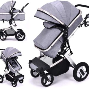 RUXGU High landscape Pushchairs 2-in-1 Baby stroller Travel Systems Folding Lightweight Newborn Safety System With Rain Cover and Mom Bag(Gray)