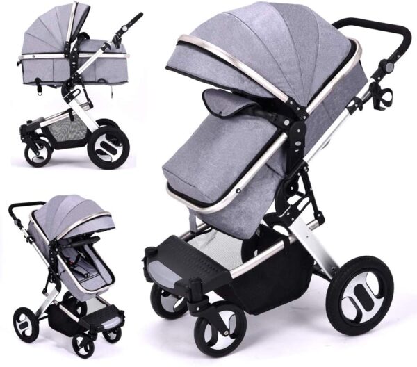 RUXGU High landscape Pushchairs 2-in-1 Baby stroller Travel Systems Folding Lightweight Newborn Safety System With Rain Cover and Mom Bag(Gray)
