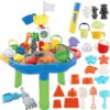 deAO 40 Pieces Sand and Water Outdoor Activity Table Play Set for Children with Water Blaster and Assorted Accessories Included
