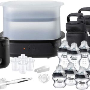 Tommee Tippee Steriliser, Warmer and 8x Bottles Complete Feeding Set, Black