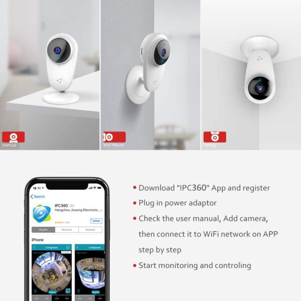 Victure Security Camera 4pcs WiFi 1080P Indoor IP Camera Smart 2.4G Surveillance Camera with Night Vision 2-Way Audio Motion Detection for Home/Baby/Nanny/Elderly