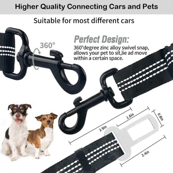 XIRGS Dog Seat Belt, 2PCS Adjustable Safety Belt in Car Vehicle, Elastic Bungee Dog Car Seatbelt, Metal Buckle Buffered Reflective Nylon Belt Tether Connected to Pet harness leashes Car(Black)