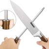 Velaze Block Sets, 8-Piece Stainless Steel Kitchen Knife Sets with Sharpener and Spinning Block - Brown Color