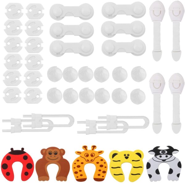 Hoiny Baby Safety Set 43 PCS Children's Proofing Kit with 12 Plug Socket Covers, 12 Corner Protectors, 6 Cabinet Locks, 4 Cabinet Locks, 5 Door Stopper Baby Safety, 4 Cupboard Straps Locks