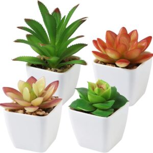 CQURE Fake Succulents Plants, Artificial Plants Fake Plants Potted in Plastic Small Pots Decor for Home and Office(4 PCS)