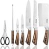 Velaze Block Sets, 8-Piece Stainless Steel Kitchen Knife Sets with Sharpener and Spinning Block - Brown Color