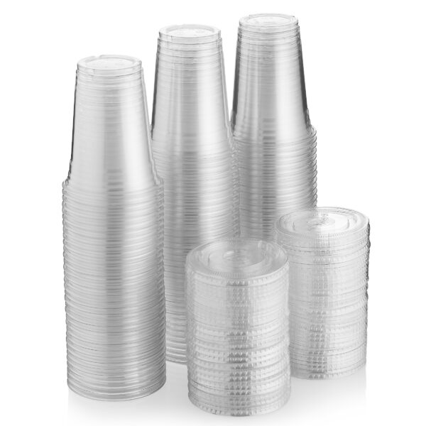 Green Direct 16 oz. Disposable Plastic Clear Cups With Flat Lids for Cold Drink / Bubble Boba / Iced Coffee / Tea / Smoothie Pack of 100